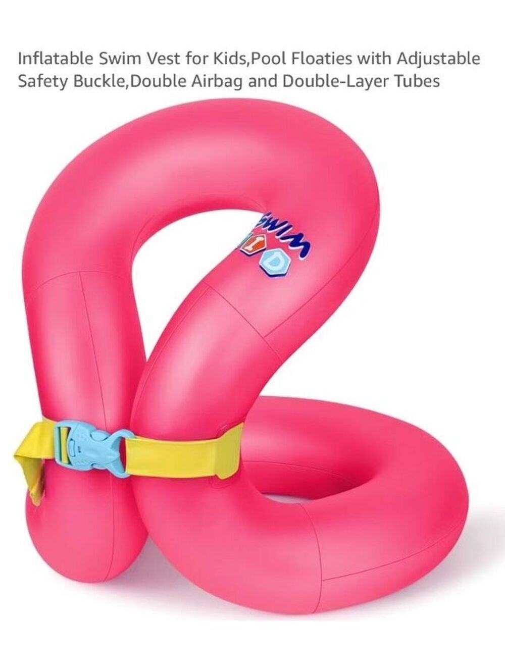 Pink Inflatable Swim Vest for Kids Age 7-14 with Adjustable Safety Buckle NEW